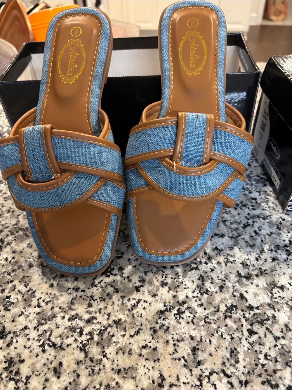 Denim & Tan Slip-On Mules - Women